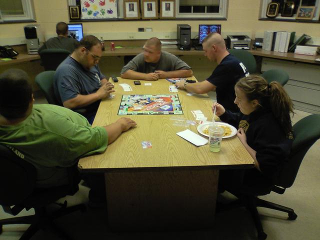 Big James, Charlie Welch, Travis Bowes, and Chris Roberts killing time.